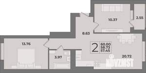 2-к квартира, вторичка, 60м2, 6/9 этаж