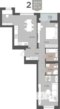 2-к квартира, вторичка, 67м2, 7/9 этаж