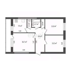 3-к квартира, вторичка, 61м2, 2/5 этаж