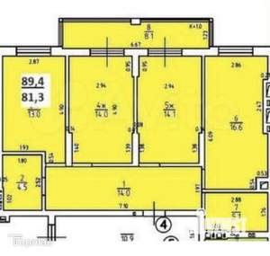 3-к квартира, сданный дом, 90м2, 2/8 этаж
