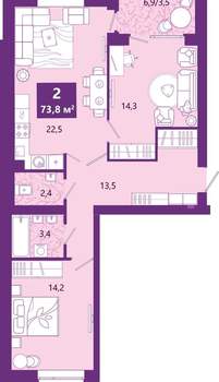 2-к квартира, сданный дом, 75м2, 4/4 этаж