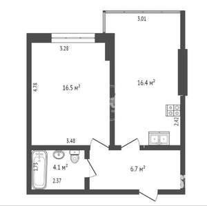 1-к квартира, вторичка, 40м2, 7/16 этаж