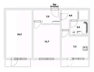 2-к квартира, вторичка, 47м2, 5/5 этаж