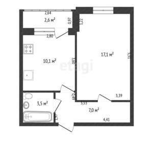 1-к квартира, вторичка, 42м2, 3/10 этаж