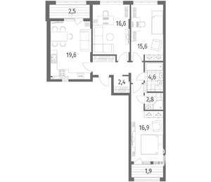 3-к квартира, вторичка, 91м2, 3/8 этаж