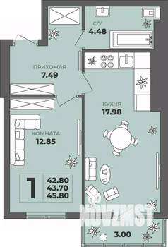 1-к квартира, вторичка, 44м2, 2/8 этаж