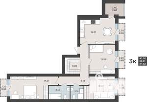 3-к квартира, строящийся дом, 84м2, 6/9 этаж