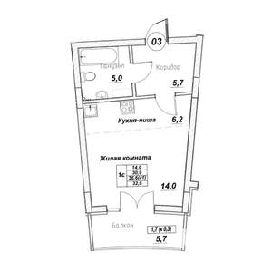 Студия квартира, вторичка, 33м2, 2/7 этаж