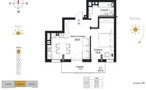 1-к квартира, вторичка, 48м2, 7/7 этаж