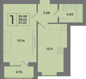 1-к квартира, вторичка, 40м2, 5/9 этаж