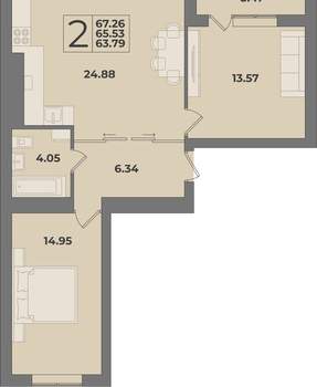 2-к квартира, вторичка, 67м2, 4/9 этаж