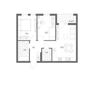 2-к квартира, строящийся дом, 58м2, 7/9 этаж