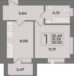 1-к квартира, вторичка, 32м2, 1/9 этаж