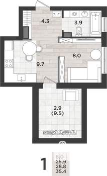 1-к квартира, вторичка, 29м2, 12/14 этаж