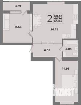 2-к квартира, строящийся дом, 68м2, 2/9 этаж