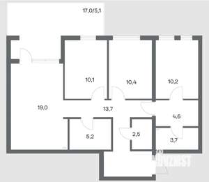 3-к квартира, строящийся дом, 85м2, 1/18 этаж