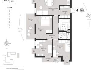 3-к квартира, вторичка, 87м2, 2/7 этаж