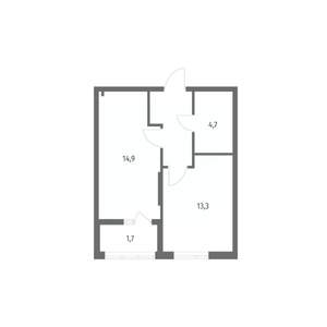 1-к квартира, строящийся дом, 40м2, 4/8 этаж