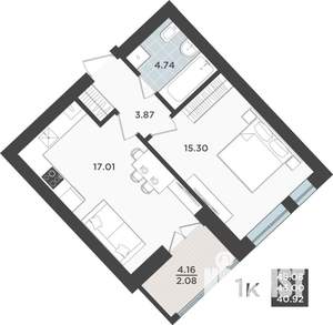 1-к квартира, вторичка, 43м2, 3/10 этаж