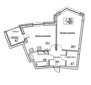 1-к квартира, вторичка, 54м2, 7/7 этаж