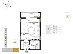 Студия квартира, вторичка, 30м2, 5/9 этаж