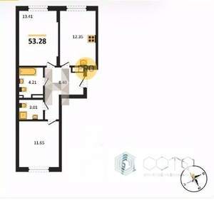 2-к квартира, вторичка, 53м2, 2/4 этаж