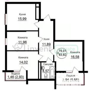3-к квартира, вторичка, 84м2, 10/12 этаж