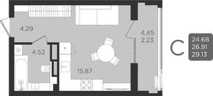 1-к квартира, строящийся дом, 27м2, 6/9 этаж