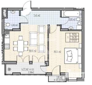 2-к квартира, вторичка, 55м2, 5/7 этаж