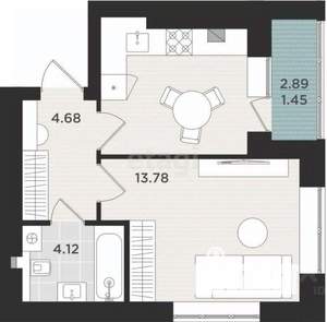 1-к квартира, вторичка, 35м2, 4/9 этаж