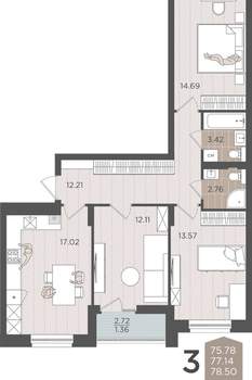 Студия квартира, вторичка, 77м2, 9/9 этаж