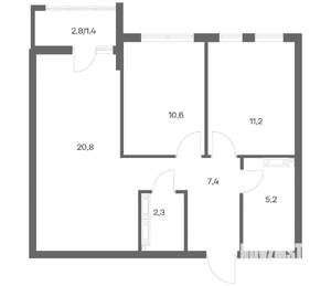 2-к квартира, строящийся дом, 59м2, 4/18 этаж