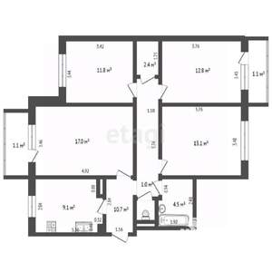 4-к квартира, вторичка, 82м2, 4/9 этаж