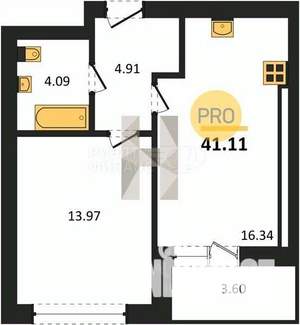 1-к квартира, вторичка, 42м2, 9/9 этаж