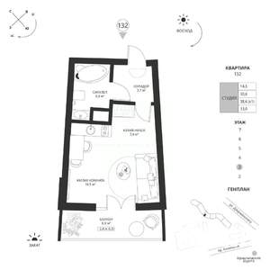 Студия квартира, вторичка, 33м2, 3/7 этаж