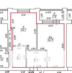 1-к квартира, строящийся дом, 43м2, 4/10 этаж