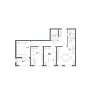 3-к квартира, строящийся дом, 75м2, 2/8 этаж