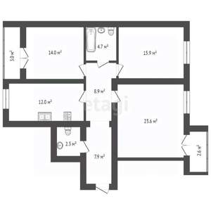 3-к квартира, вторичка, 92м2, 6/14 этаж