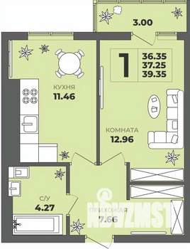 1-к квартира, строящийся дом, 37м2, 5/8 этаж