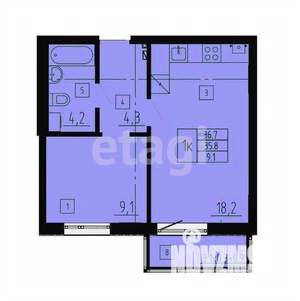 1-к квартира, вторичка, 37м2, 3/8 этаж