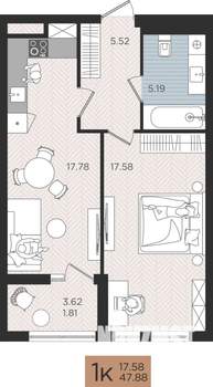 1-к квартира, вторичка, 48м2, 2/10 этаж