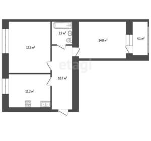 2-к квартира, вторичка, 57м2, 1/9 этаж