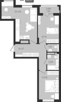 2-к квартира, вторичка, 62м2, 5/9 этаж