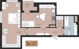 1-к квартира, вторичка, 54м2, 3/10 этаж