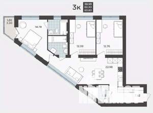 3-к квартира, строящийся дом, 82м2, 5/9 этаж