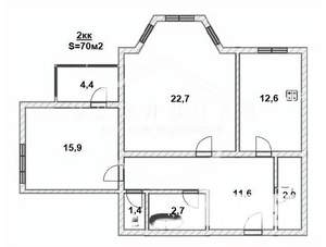 2-к квартира, вторичка, 70м2, 4/5 этаж