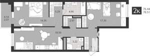 2-к квартира, сданный дом, 77м2, 1/4 этаж