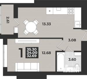 1-к квартира, вторичка, 35м2, 8/9 этаж