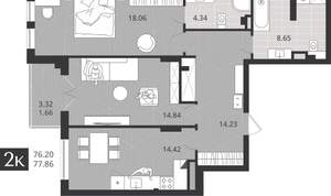 Студия квартира, сданный дом, 76м2, 1/4 этаж