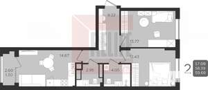 2-к квартира, вторичка, 58м2, 5/9 этаж